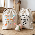 Sac pochon bébé personnalisé face recto oursons teddy bears et face prénom en coton avec flocage, cadeau naissance - MARJANE et Cie