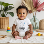 Body bébé personnalisé en coton éléphant rigolo et message positif porté par bébé - MARJANE et Cie