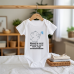 Body bébé personnalisable avec éléphant rigolo et message positif flocage sur cintre - MARJANE et Cie