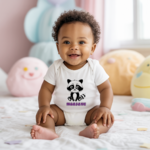 Body bébé personnalisé en coton raton laveur aventurier porté par bébé - MARJANE et Cie