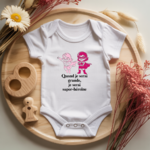 Body bébé personnalisé avec illustration de super héroïnes et message flocage couleur - MARJANE et Cie