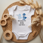 Body bébé personnalisé avec illustration de super héros et message flocage couleur - MARJANE et Cie