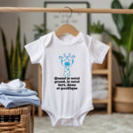 Body bébé personnalisable avec girafe tendre et message valeurs flocage sur cintre - MARJANE et Cie