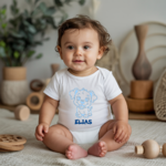 Body bébé personnalisé en coton chiot joyeux porté par bébé - MARJANE et Cie