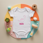 Body bébé personnalisé avec dinosaure bienveillant en coton par flocage - MARJANE et Cie