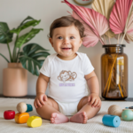 Body bébé personnalisé en coton singe endormi porté par bébé - MARJANE et Cie