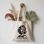 Tote bag femme rétro suspendu avec inscription Back to Vintage, flocage monochrome - MARJANE et Cie
