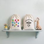 Sac pochon bébé personnalisable petits montres rigolos et texte en coton avec flocage couleur, écoresponsable - MARJANE et Cie