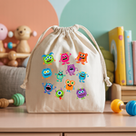 Sac pochon bébé personnalisé petits monstres rigolos en coton avec flocage couleur - MARJANE et Cie