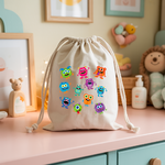 Sac pochon bébé personnalisable petits monstres rigolos en coton avec flocage, cadeau naissance- MARJANE et Cie