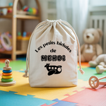 Sac pochon bébé personnalisable singe rieur face texte et avion, coton, flocage couleur, cadeau naissance - MARJANE et Cie