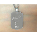 Collier DARIS4 homme acier inoxydable argenté médaille militaire gravée dessin - MARJANE et Cie
