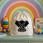 Sac pochon bébé personnalisé éléphant tendre en coton avec flocage couleur - MARJANE et Cie