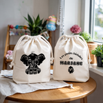 Sac pochon bébé personnalisable éléphant tendre et texte en coton avec flocage couleur, écoresponsable - MARJANE et Cie