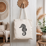 Tote bag femme illustration hippocampe suspendu – univers de la mer - MARJANE et Cie
