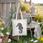 Tote bag femme illustration hippocampe suspendu à une chaise de jardin - MARJANE et Cie