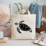 Tote bag femme avec illustration d’une tortue marine nageant en flocage monochrome noir – univers de la mer - MARJANE et Cie