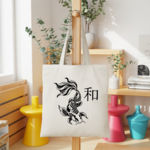 Tote bag femme inspiration japonaise suspendu, carpe harmonieuse - MARJANE et Cie