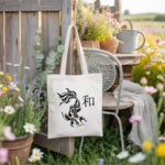 Tote bag femme inspiration japonaise suspendu, carpe harmonieuse, flocage - MARJANE et Cie