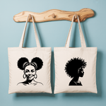 Tote bag femme force et élégance avec portrait féminin et silhouette monochrome - MARJANE et Cie