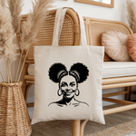 Tote bag femme avec portrait féminin élégante au regard affirmé suspendu - MARJANE et Cie