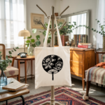 Tote bag femme inspiration asiatique suspendu, illustration éventail Uchiwa - MARJANE et Cie