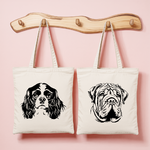 Tote bag femme avec chiens Cavalier King Charles et Shar Pei en flocage monochrome - MARJANE et Cie