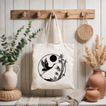 Tote bag femme esthétique japonaise suspendu, illustration délicate monochrome - MARJANE et Cie