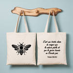 Tote bag femme monochrome avec abeille aux ailes déployées et citation de Victor Hugo, double face floquée - MARJANE et Cie