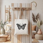 Tote bag femme illustration de papillon suspendu, design écologique en noir et blanc - MARJANE et Cie
