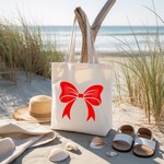 Tote bag femme design graphique suspendu, nœud rouge en couleur - MARJANE et Cie