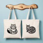 Tote bag femme avec illustrations de chat décoratif et chat malicieux – regard perçant - MARJANE et Cie