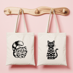 Tote bag femme avec illustrations de chats monochrome élégants - MARJANE et Cie