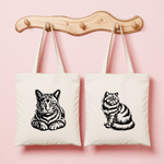 Tote bag femme avec illustrations de chats en monochrome - portrait félin élégant - MARJANE et Cie