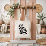 Tote bag chat femme verso en monochrome noir suspendu – flocage au design minimaliste - MARJANE et Cie