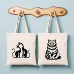 Tote bag femme avec illustration de chats droles  et verso chat monochrome - MARJANE et Cie