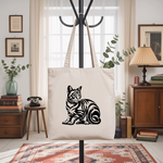 Tote bag chat femme recto illustration suspendu à un porte manteau – regard félin expressif - MARJANE et Cie