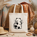 Tote bag chat femme flocage monochrome noir – posture amusante - MARJANE et Cie