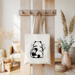 Tote bag chat femme verso illustration monochrome suspendu à une patère – élégance minimaliste - MARJANE et Cie