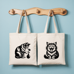 Tote bag femme avec illustration de chat curieux et chat humoristique - MARJANE et Cie