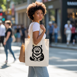 Tote bag chat femme porté par une femme avec élégance – illustration chat drole - MARJANE et Cie