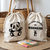 Sac pochon bébé personnalisé recto panda câlin et verso prénom en coton avec flocage couleur - MARJANE et Cie
