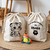 Sac pochon bébé personnalisé recto chat songeur et verso prénom en coton avec flocage couleur - MARJANE et Cie