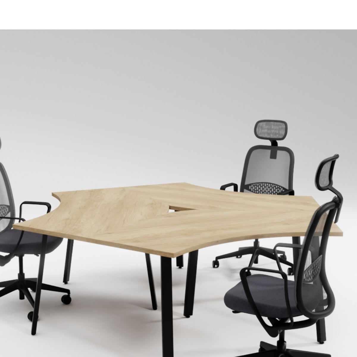 Bureau_open_space_3_places_étoile_piètement_métallique_ergonomique