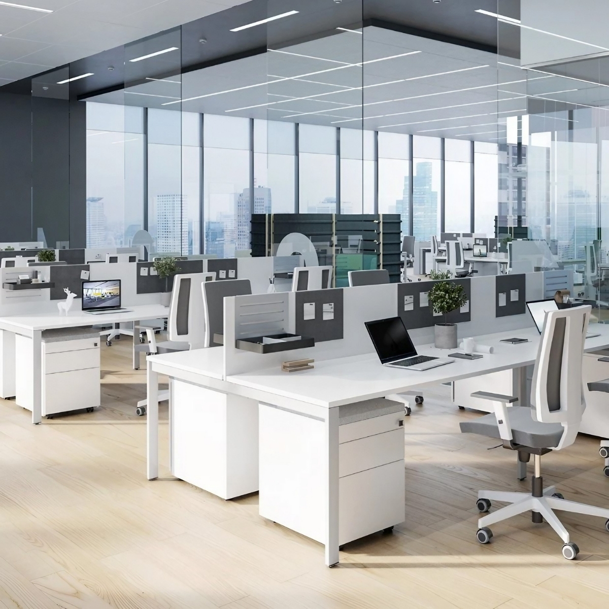 Bureau_open_space_4_personnes_piètement_coloré_économique