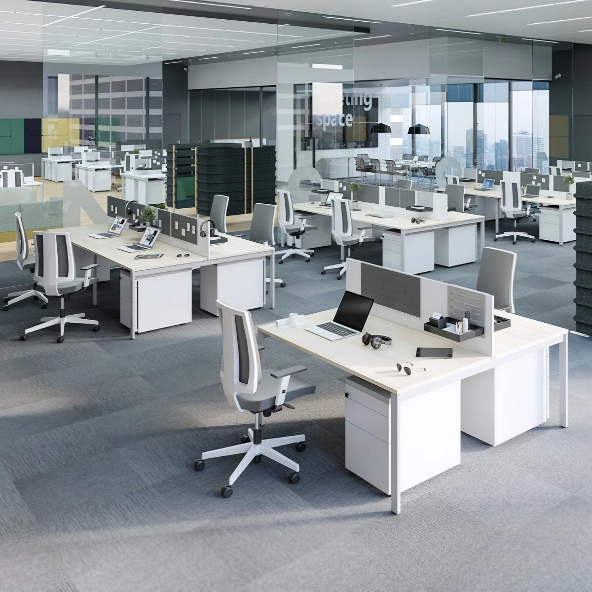 Bureau_open_space_4_personnes_piètement_coloré_pas_cher