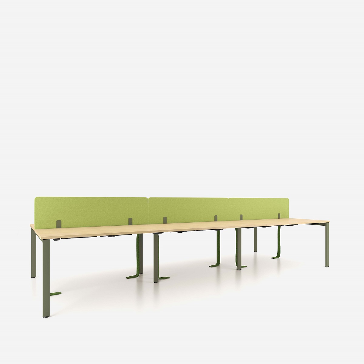 Bureau open space 6 personnes et piètement coloré