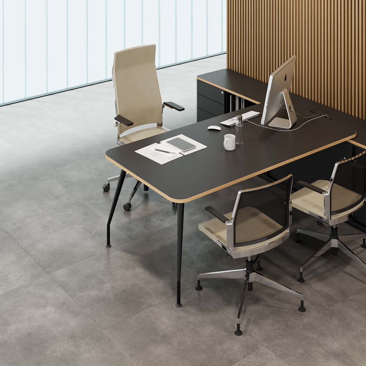 Bureau de direction avec pied angulaire et finitions premium