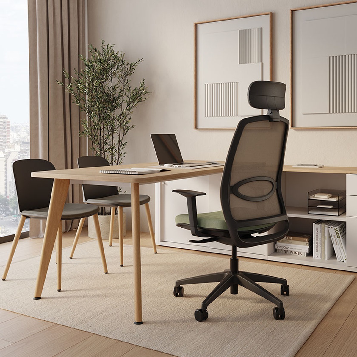 Chaise de bureau monochrome avec dossier maille et appuie-tête