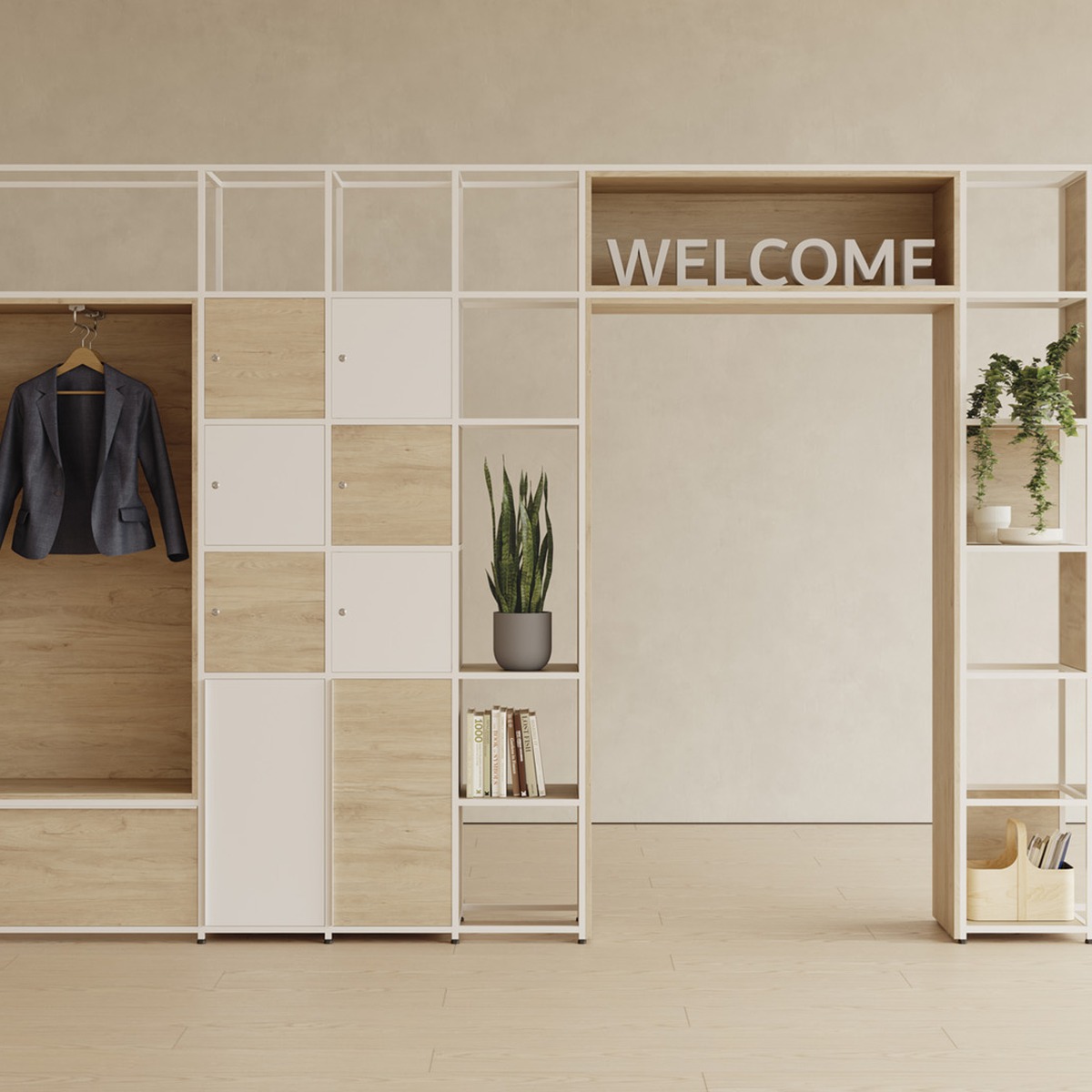 Système de rangement modulaire et séparateur d\'espace sans travaux